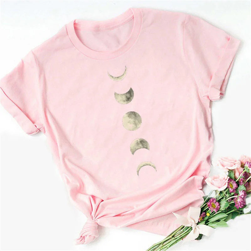 Moon Print T-shirts for Women Harajuku Summer T Shirt New Fashion Black Tops Funny Female T-shirt Casual Tee Woman Clothes
