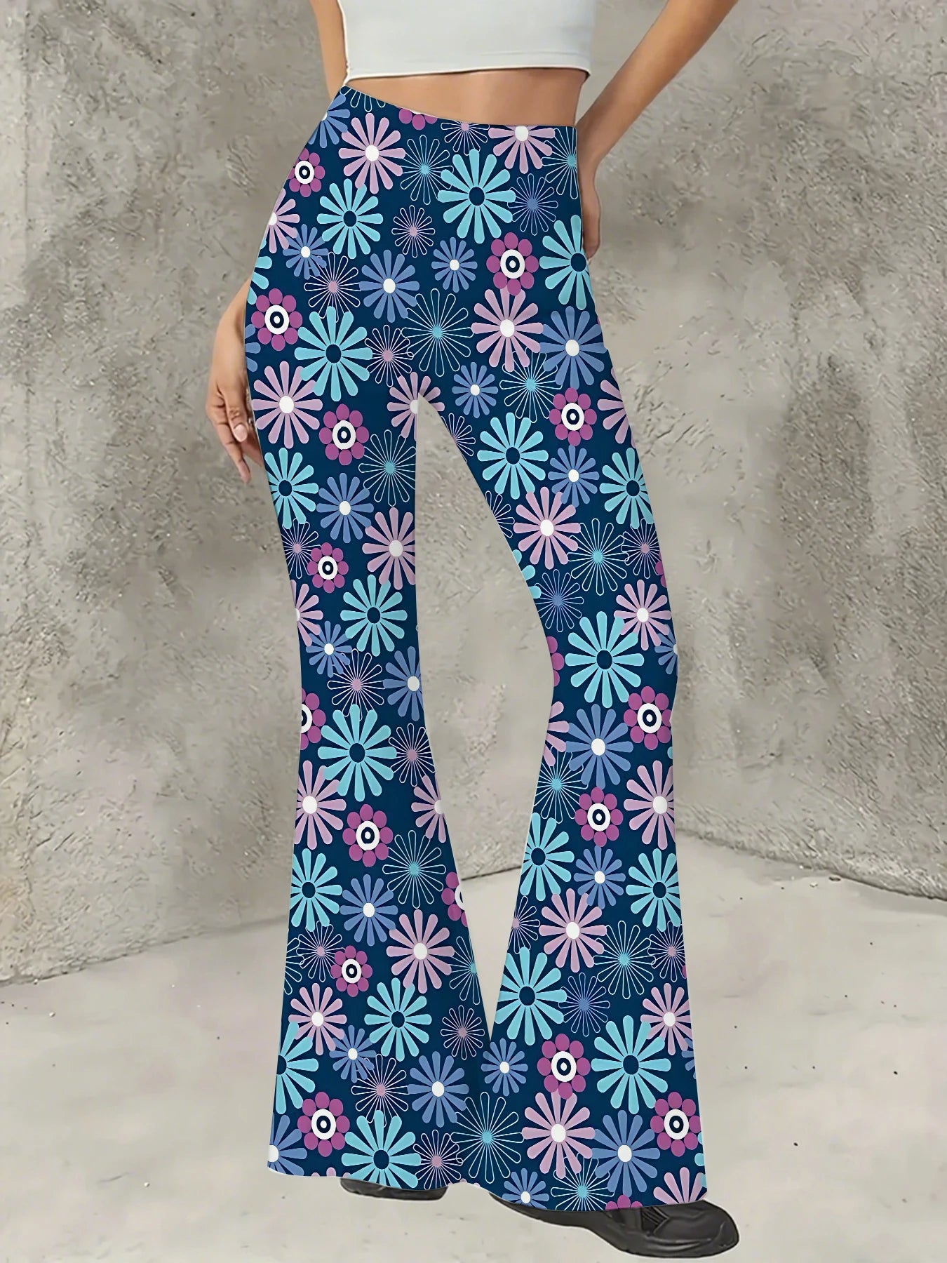 Women's Printed Flare Pants Y2K High Waist Bell Bottom Trousers Streetwear