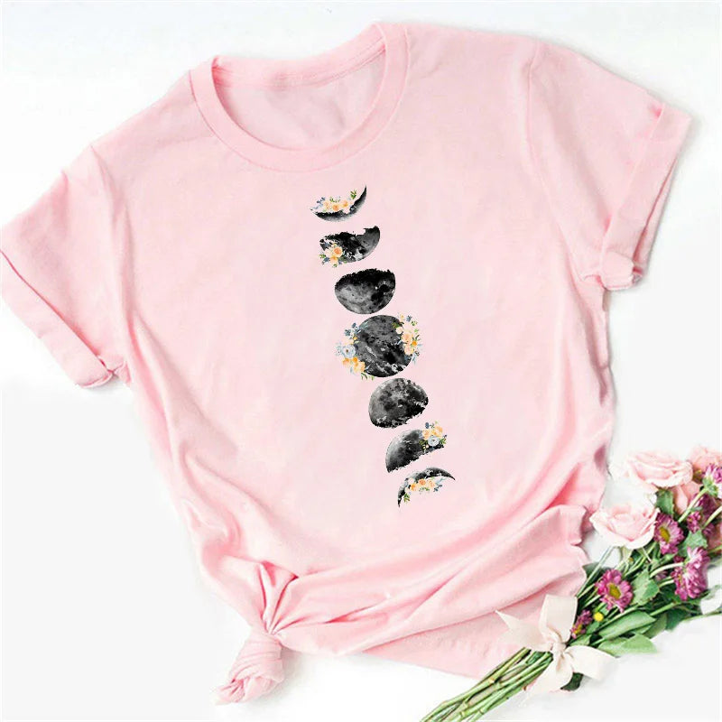 Moon Print T-shirts for Women Harajuku Summer T Shirt New Fashion Black Tops Funny Female T-shirt Casual Tee Woman Clothes