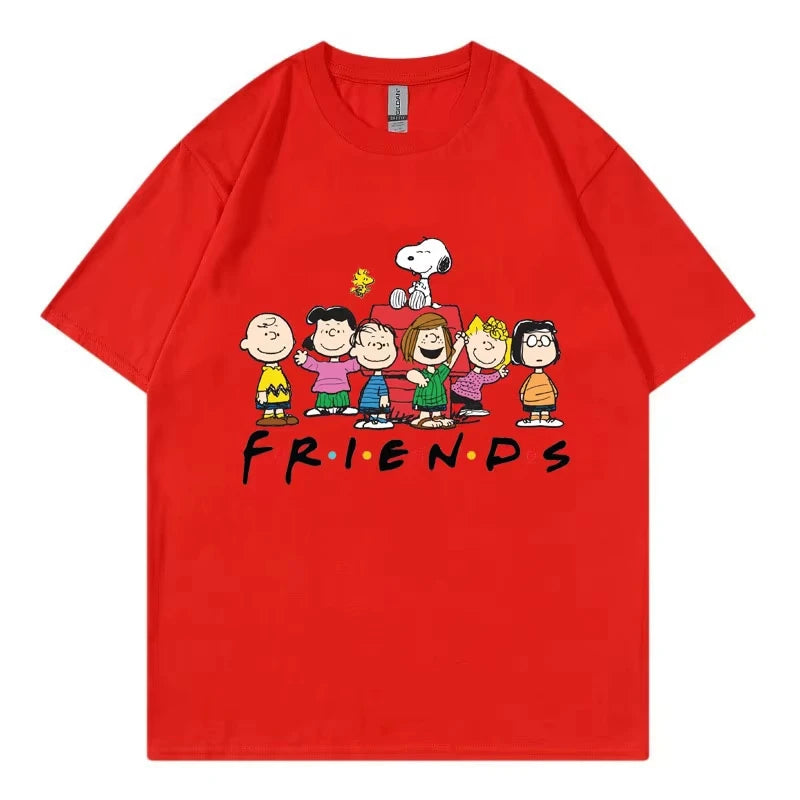 Snoopy Friends Cartoon Anime Women T-shirt Summer Short Sleeve 100% Cotton Men Tee Shirts Tops 2025 New Fashion Couple Clothing