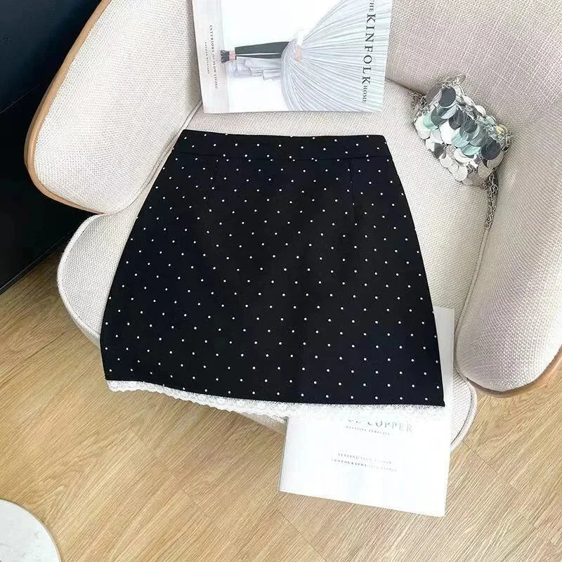 Korean Style High Waist Polka Dot Lace Half Skirt Women's Spring Summer New Anti-Light Slim A- Line Wrap Body Skirt