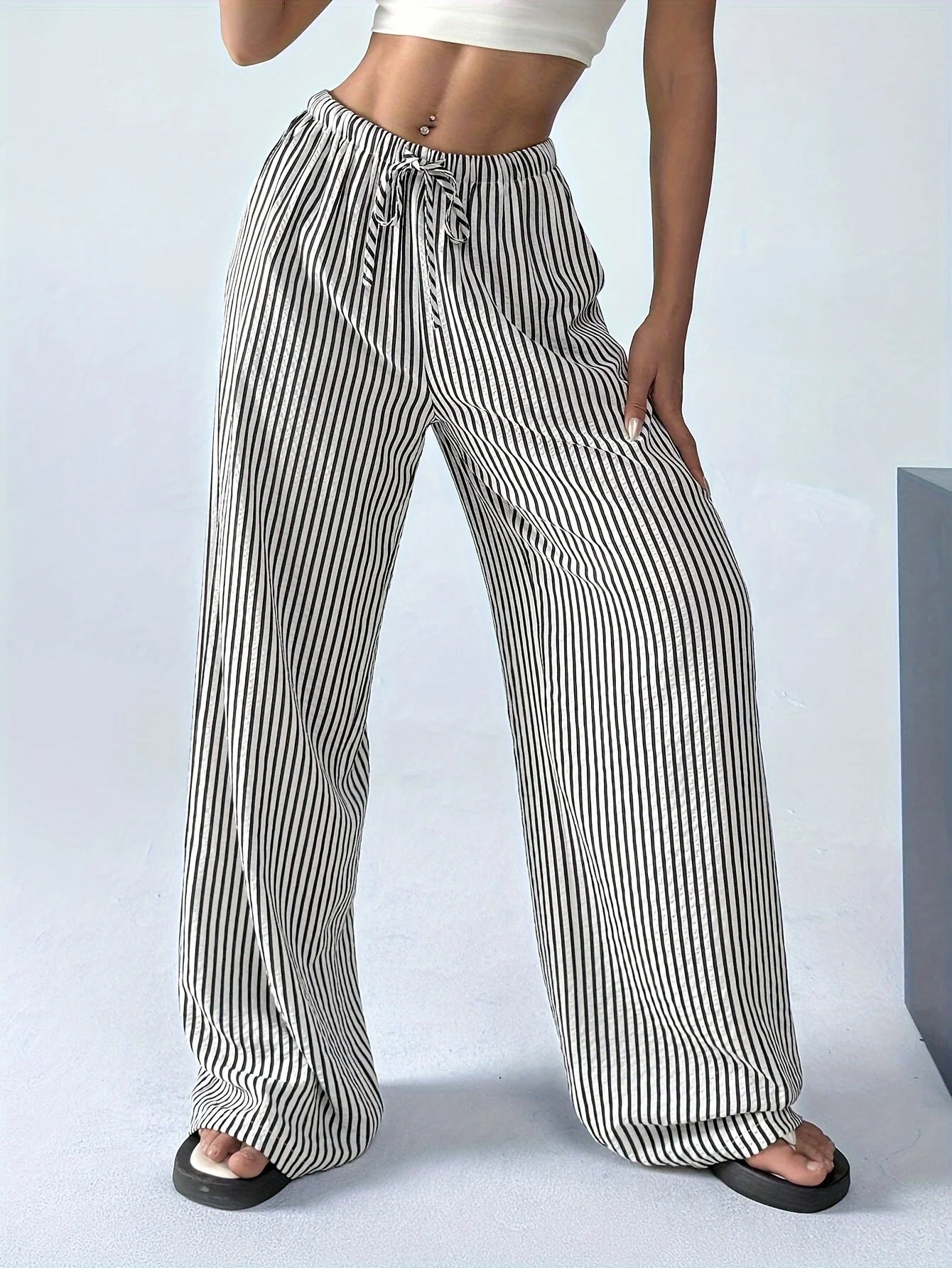 Women's Fashion Striped Wide-Leg Trousers