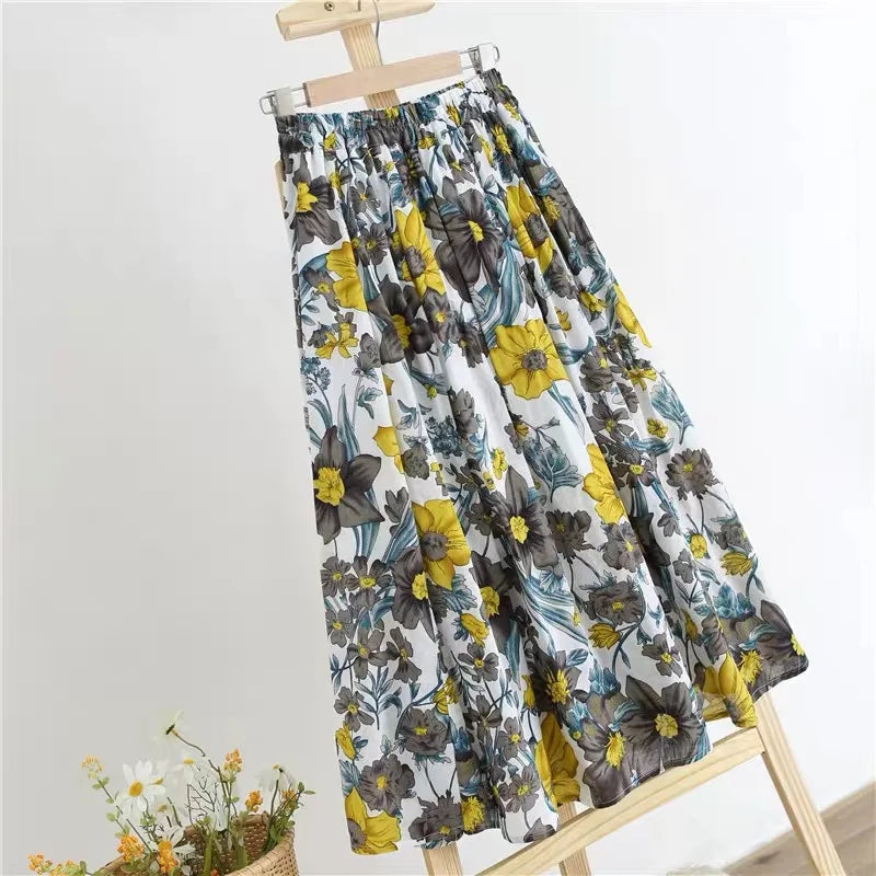 New Spring and Summer Fashion Elegant Versatile Fresh Country Style Colorful Floral Print Women's A-line Skirt