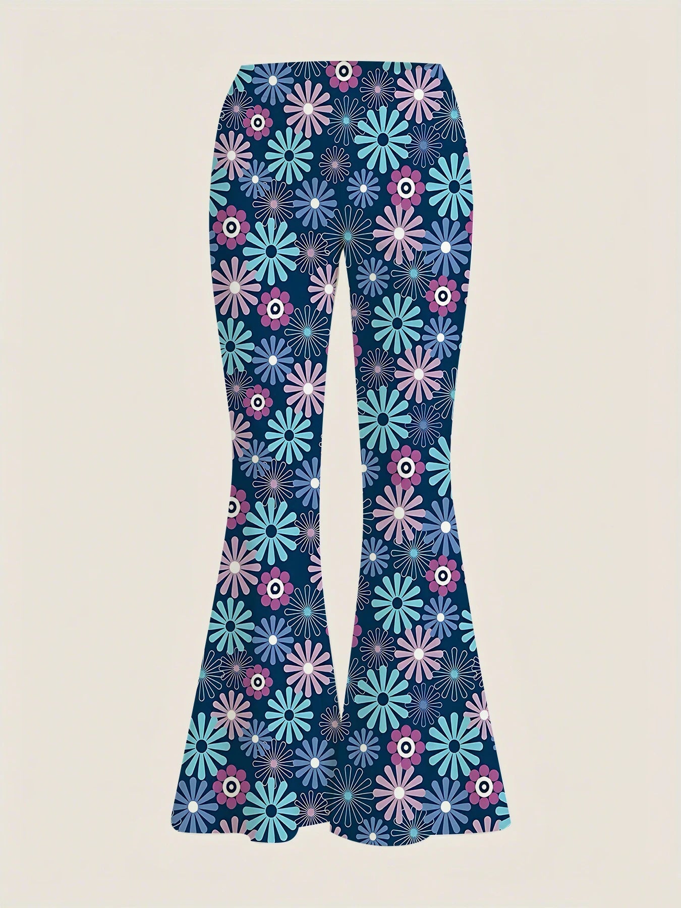 Women's Printed Flare Pants Y2K High Waist Bell Bottom Trousers Streetwear