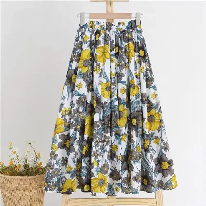 New Spring and Summer Fashion Elegant Versatile Fresh Country Style Colorful Floral Print Women's A-line Skirt