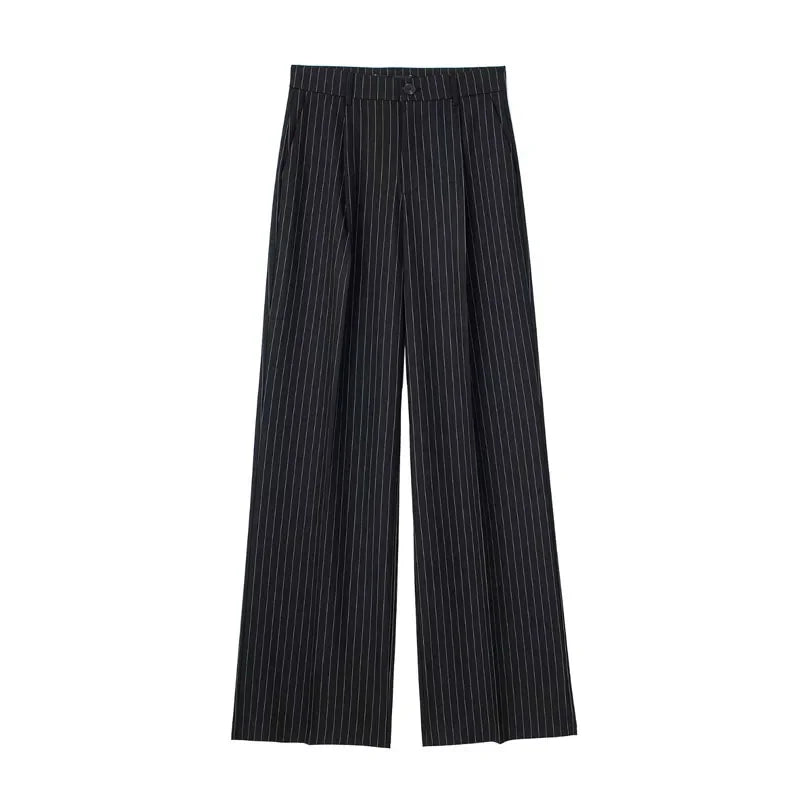 HXAO Women's Formal Pants Office Wear Women Striped Grey Black Pants Woman High Waist Baggy Suit Pants Casual Wide Leg Trousers