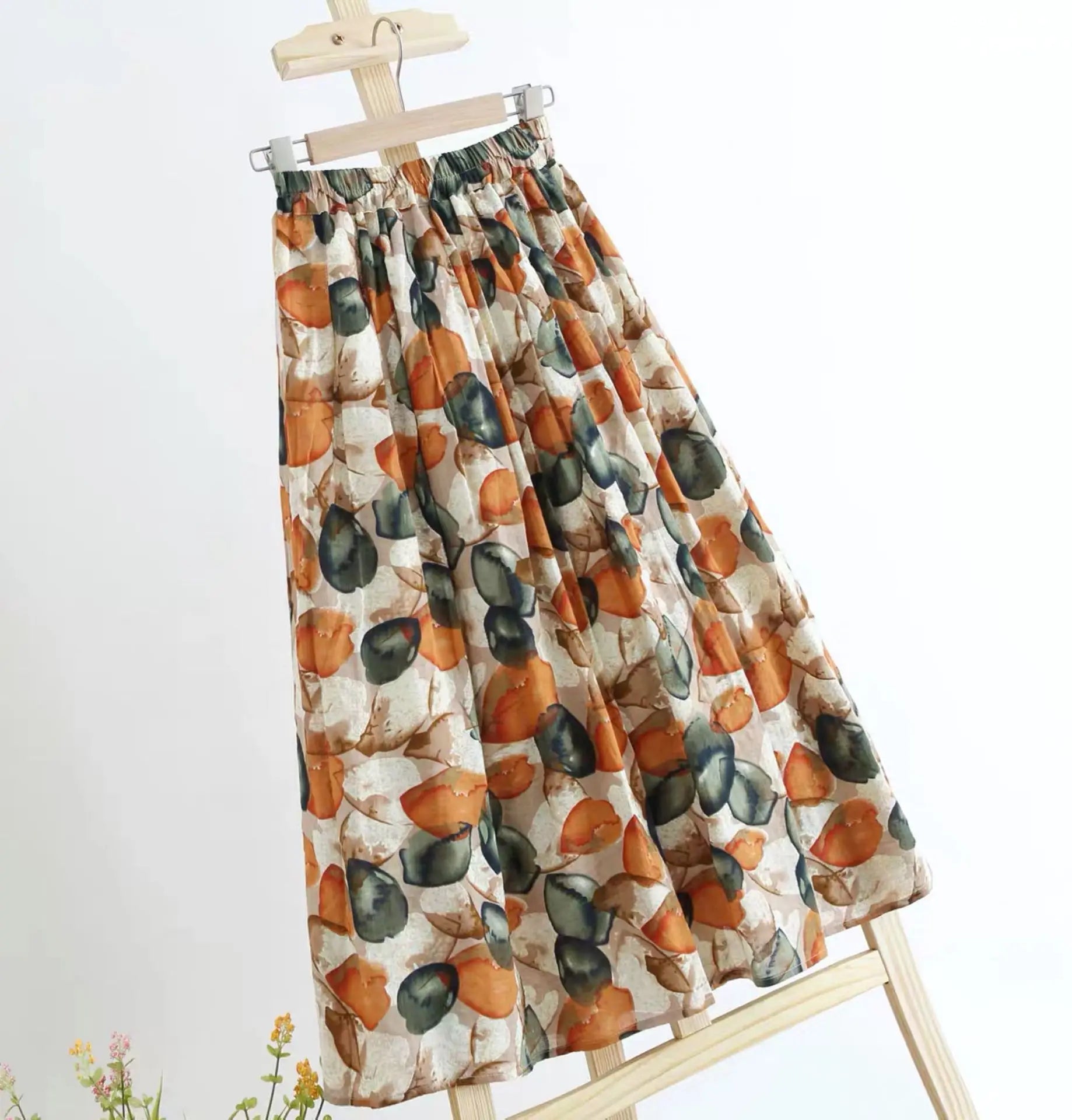 New Spring and Summer Fashion Elegant Versatile Fresh Country Style Colorful Floral Print Women's A-line Skirt