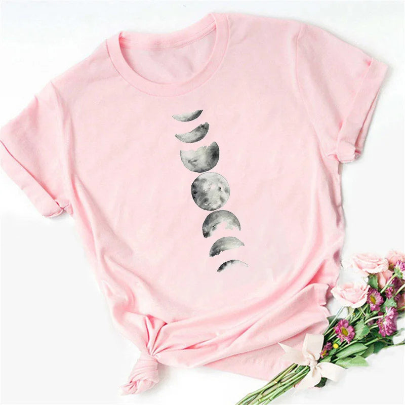 Moon Print T-shirts for Women Harajuku Summer T Shirt New Fashion Black Tops Funny Female T-shirt Casual Tee Woman Clothes