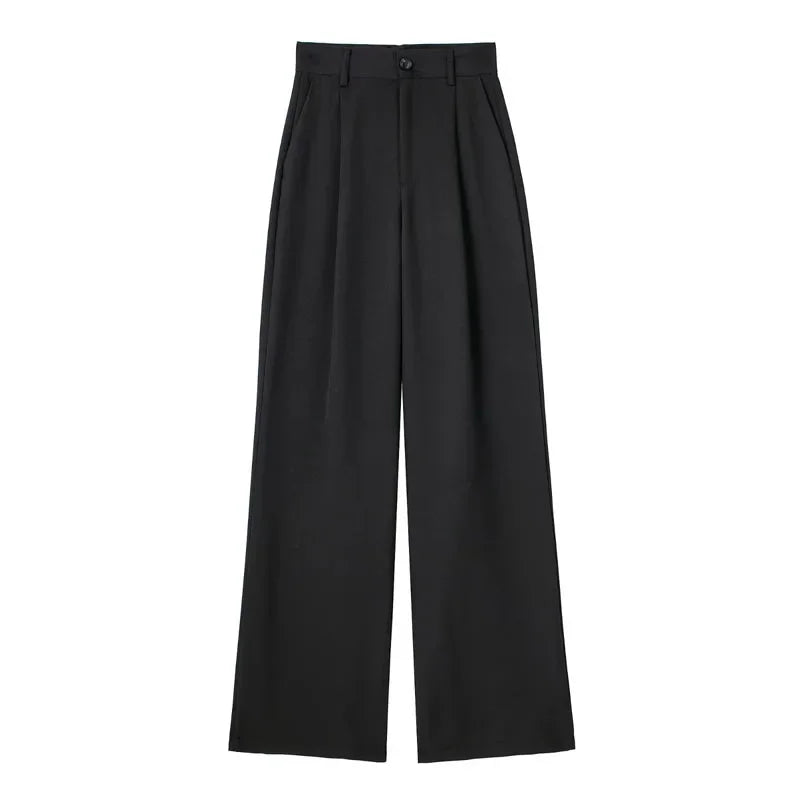 HXAO Women's Formal Pants Office Wear Women Striped Grey Black Pants Woman High Waist Baggy Suit Pants Casual Wide Leg Trousers