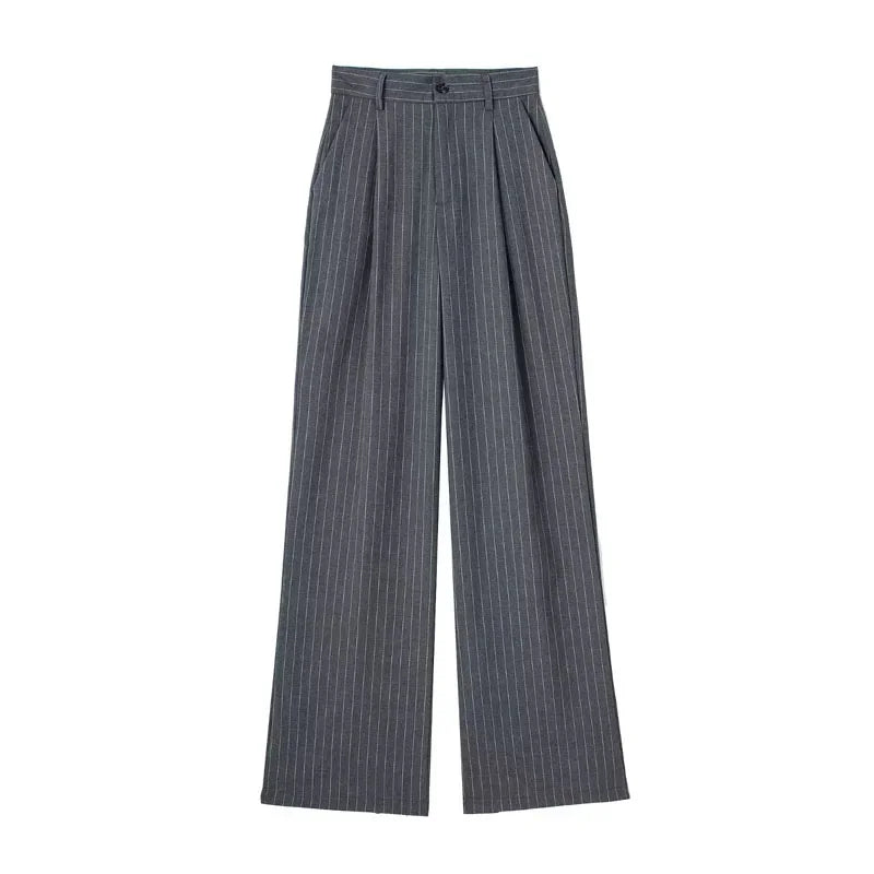HXAO Women's Formal Pants Office Wear Women Striped Grey Black Pants Woman High Waist Baggy Suit Pants Casual Wide Leg Trousers
