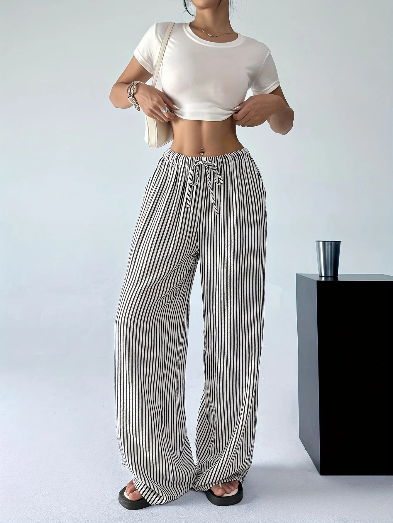 Women's Fashion Striped Wide-Leg Trousers