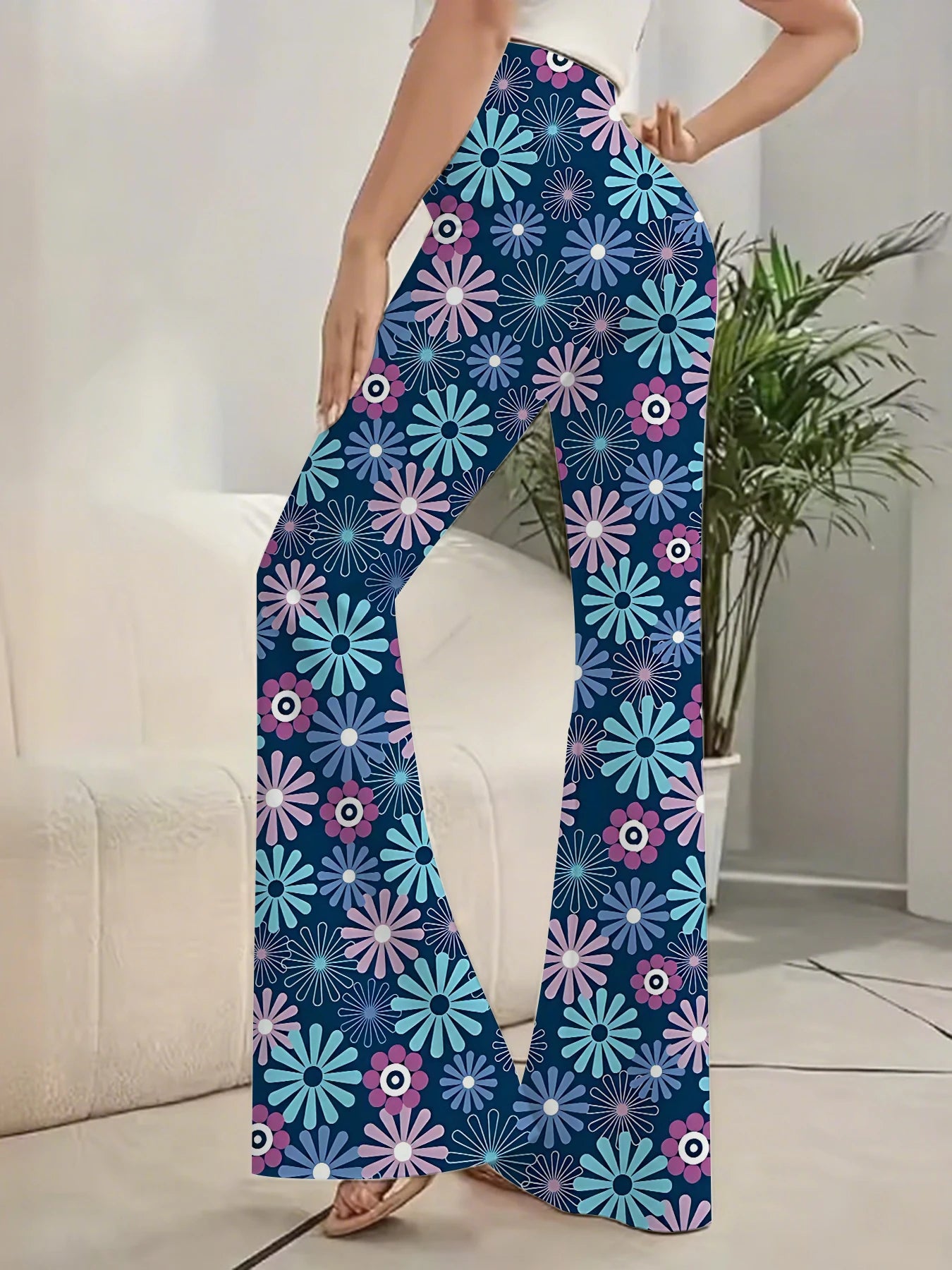 Women's Printed Flare Pants Y2K High Waist Bell Bottom Trousers Streetwear