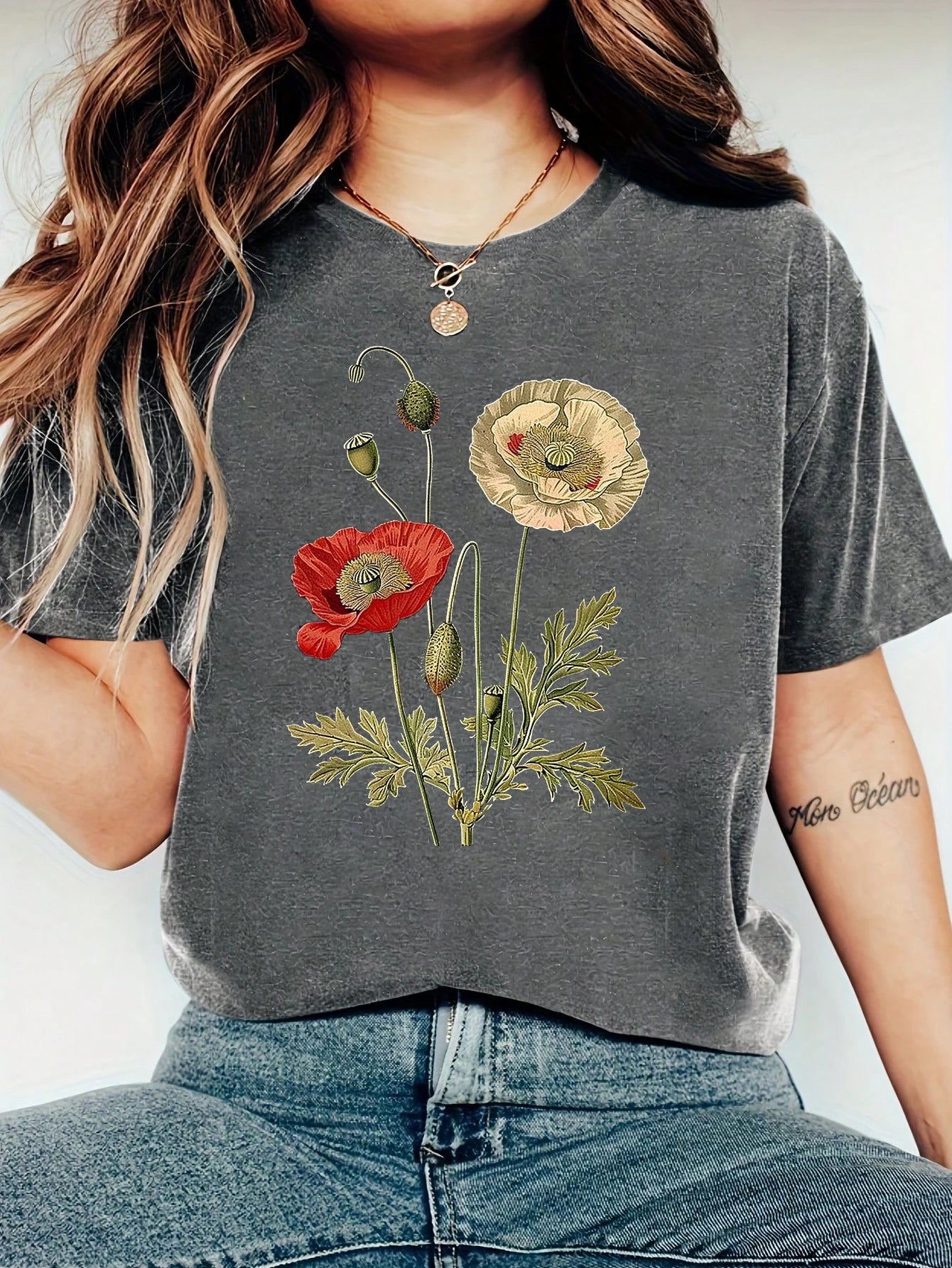 Harajuku Flowers and Plants Vintage Women T Shirt Short Sleeve Crew Neck Summer Tshirt Tops for Women Clothes