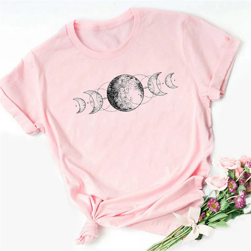 Moon Print T-shirts for Women Harajuku Summer T Shirt New Fashion Black Tops Funny Female T-shirt Casual Tee Woman Clothes