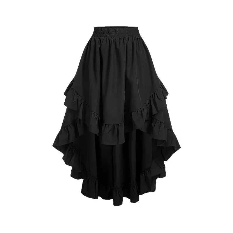 1pcs Women Fashion Versatile Elastic Waist Asymmetrical Ruffle Skirt Black Irregular Hem Flared Half Skirt