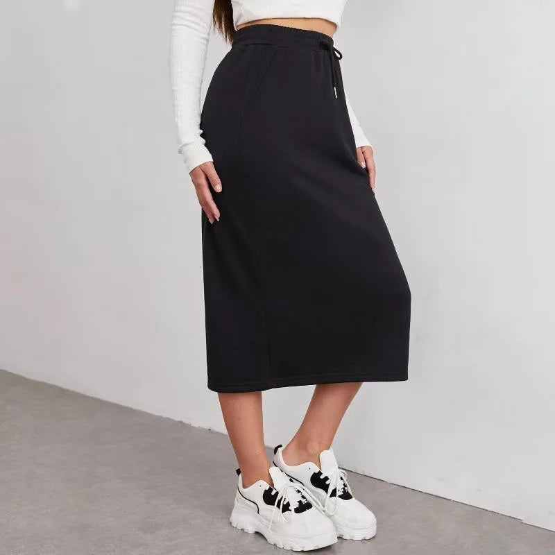 New Women's Soft Touch Silk like Midi Skirt High Waist Elastic Belt Fashionable Women's Skirt Elegant Women