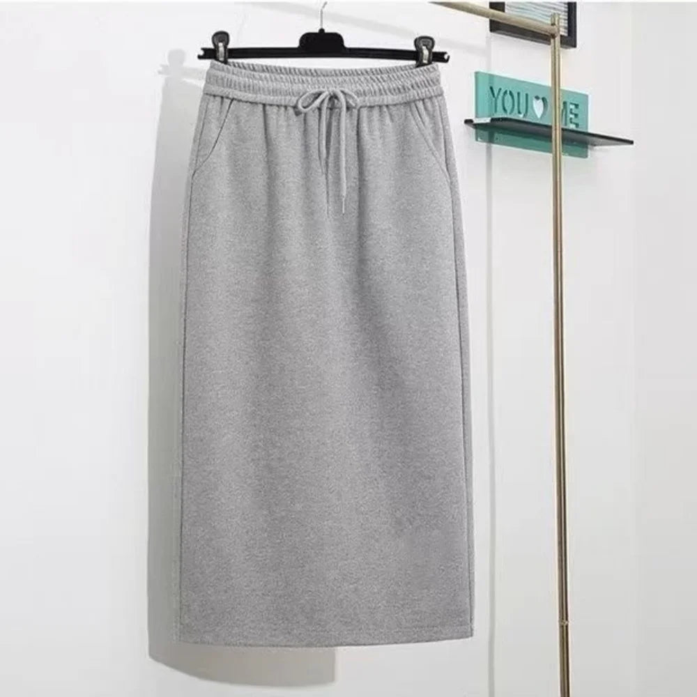 New Women's Soft Touch Silk like Midi Skirt High Waist Elastic Belt Fashionable Women's Skirt Elegant Women