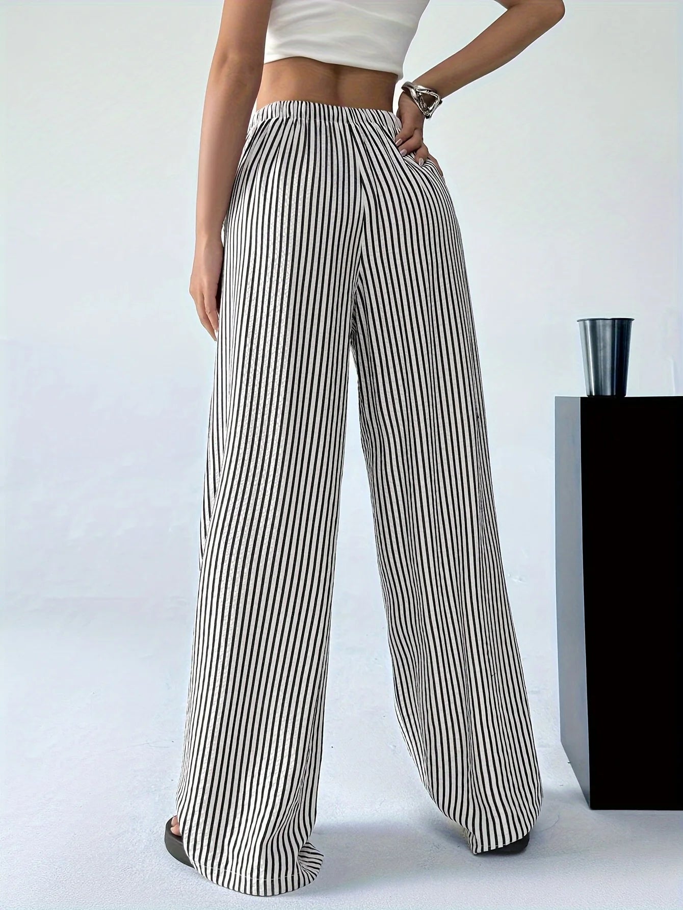 Women's Fashion Striped Wide-Leg Trousers