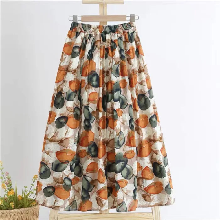 New Spring and Summer Fashion Elegant Versatile Fresh Country Style Colorful Floral Print Women's A-line Skirt