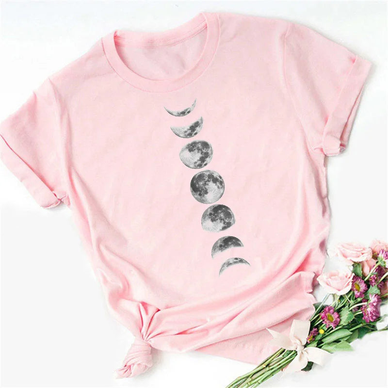 Moon Print T-shirts for Women Harajuku Summer T Shirt New Fashion Black Tops Funny Female T-shirt Casual Tee Woman Clothes