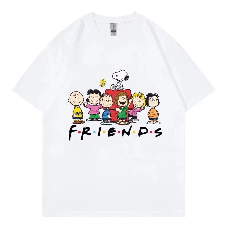 Snoopy Friends Cartoon Anime Women T-shirt Summer Short Sleeve 100% Cotton Men Tee Shirts Tops 2025 New Fashion Couple Clothing
