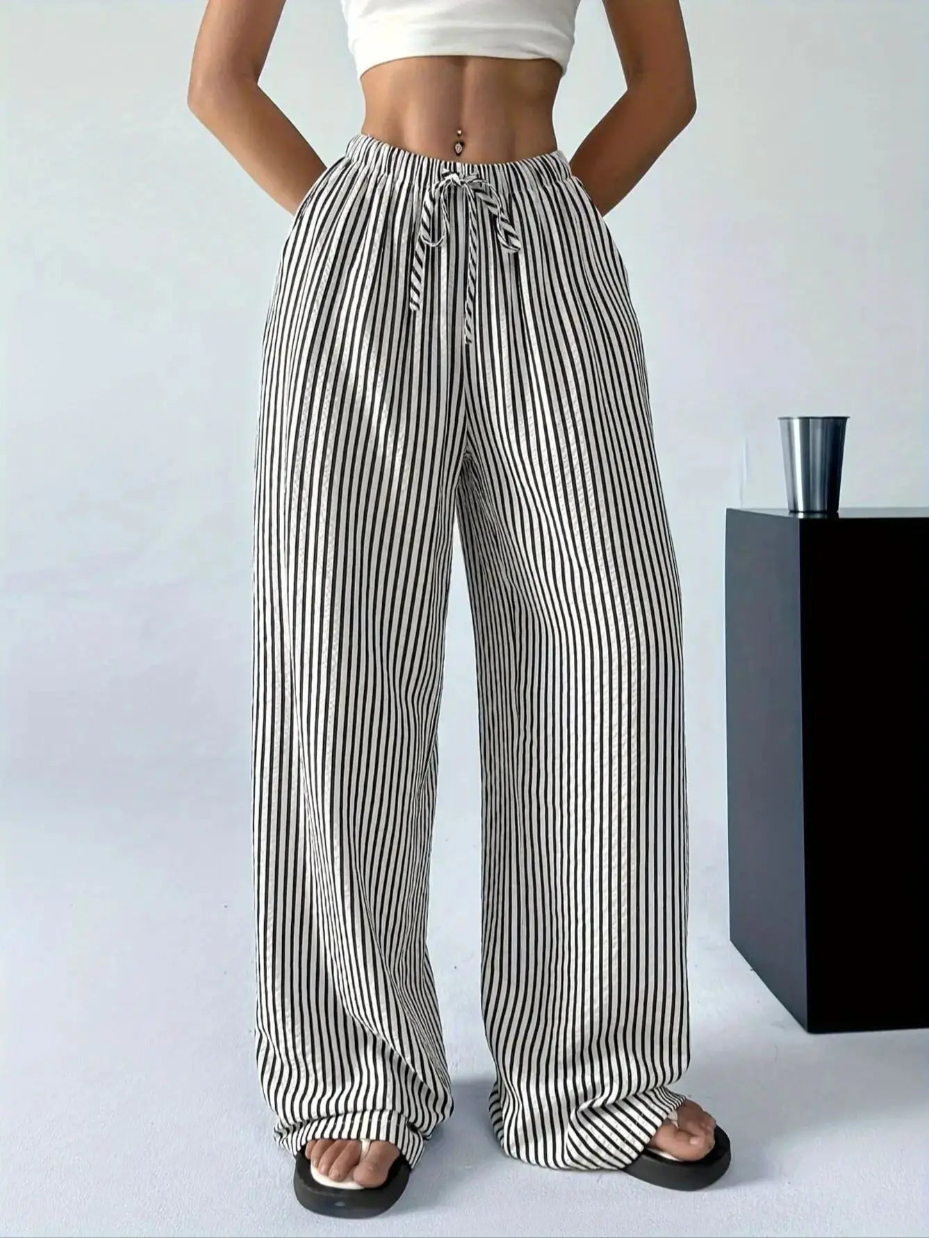 Women's Fashion Striped Wide-Leg Trousers