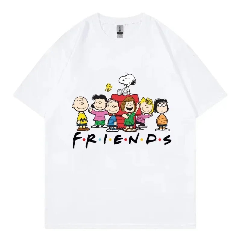 Snoopy Friends Cartoon Anime Women T-shirt Summer Short Sleeve 100% Cotton Men Tee Shirts Tops 2025 New Fashion Couple Clothing