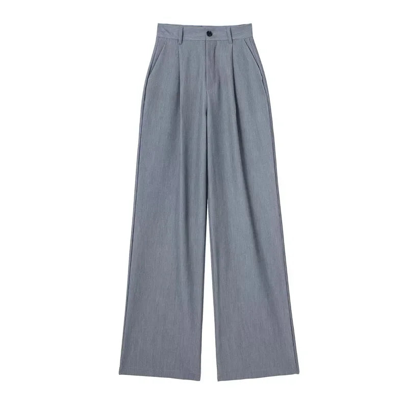 HXAO Women's Formal Pants Office Wear Women Striped Grey Black Pants Woman High Waist Baggy Suit Pants Casual Wide Leg Trousers