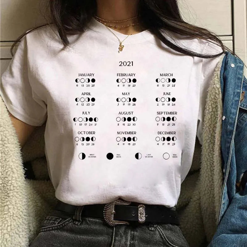 Moon Print T-shirts for Women Harajuku Summer T Shirt New Fashion Black Tops Funny Female T-shirt Casual Tee Woman Clothes