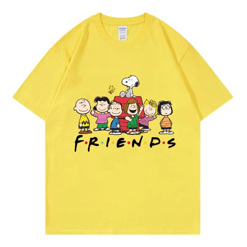 Snoopy Friends Cartoon Anime Women T-shirt Summer Short Sleeve 100% Cotton Men Tee Shirts Tops 2025 New Fashion Couple Clothing