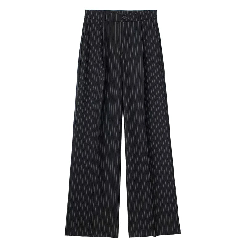 HXAO Women's Formal Pants Office Wear Women Striped Grey Black Pants Woman High Waist Baggy Suit Pants Casual Wide Leg Trousers