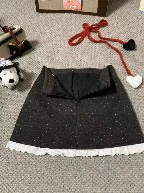 Korean Style High Waist Polka Dot Lace Half Skirt Women's Spring Summer New Anti-Light Slim A- Line Wrap Body Skirt