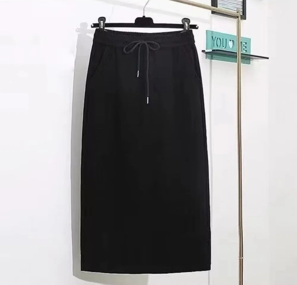 New Women's Soft Touch Silk like Midi Skirt High Waist Elastic Belt Fashionable Women's Skirt Elegant Women