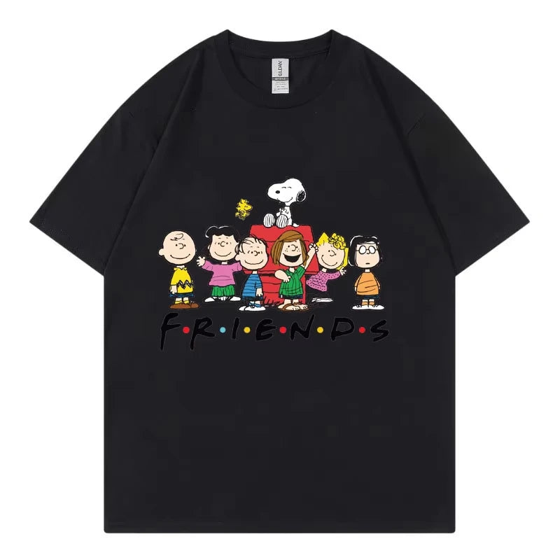 Snoopy Friends Cartoon Anime Women T-shirt Summer Short Sleeve 100% Cotton Men Tee Shirts Tops 2025 New Fashion Couple Clothing